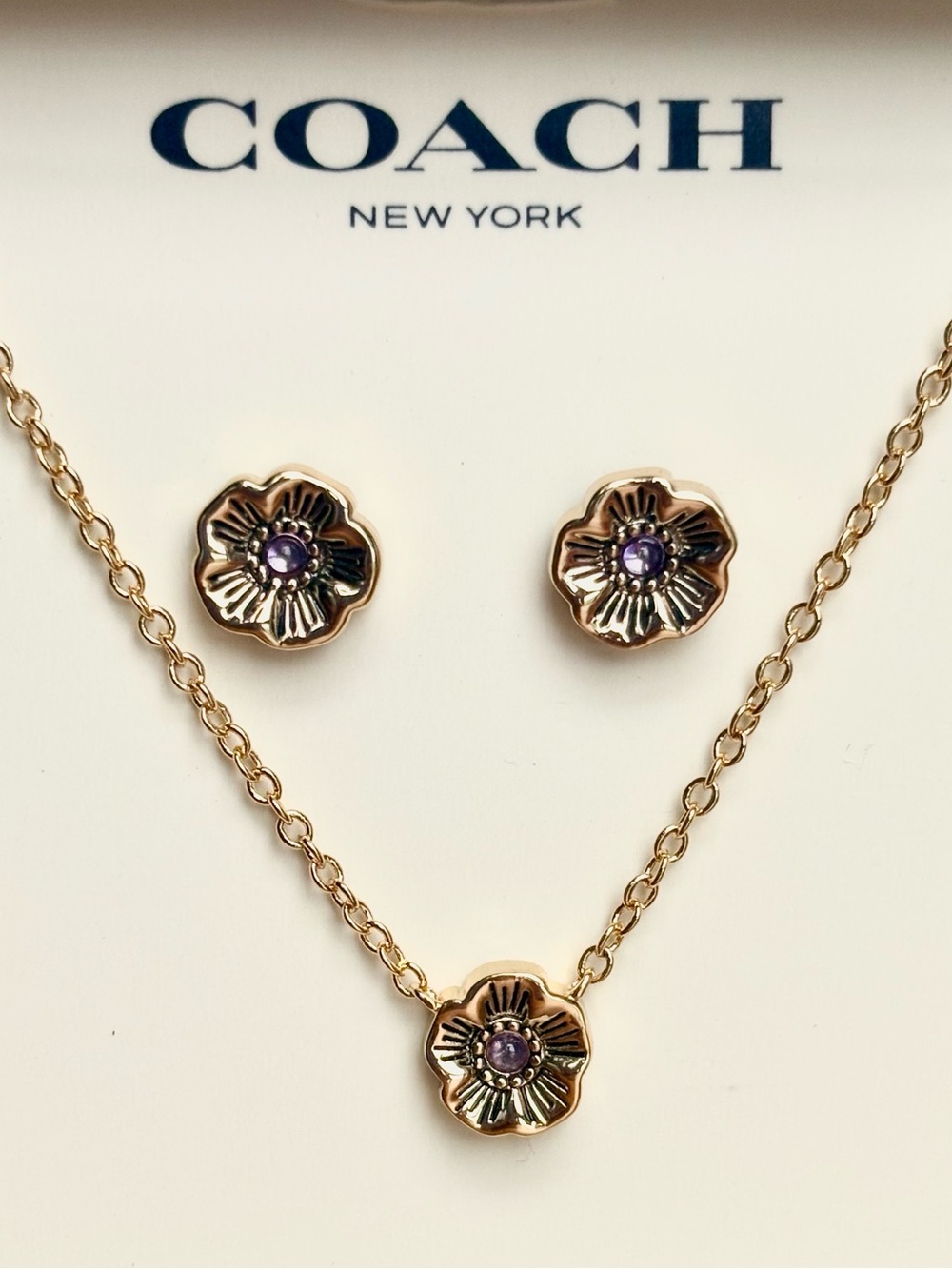 Coach Tea Rose Pendant Necklace and Earrings Gift Set - NWT/ Box - Picture 2 of 8